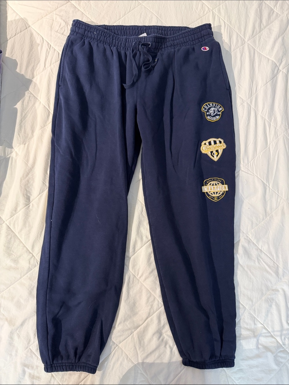 Champion Navy Sweatpants with Side Patch Logos